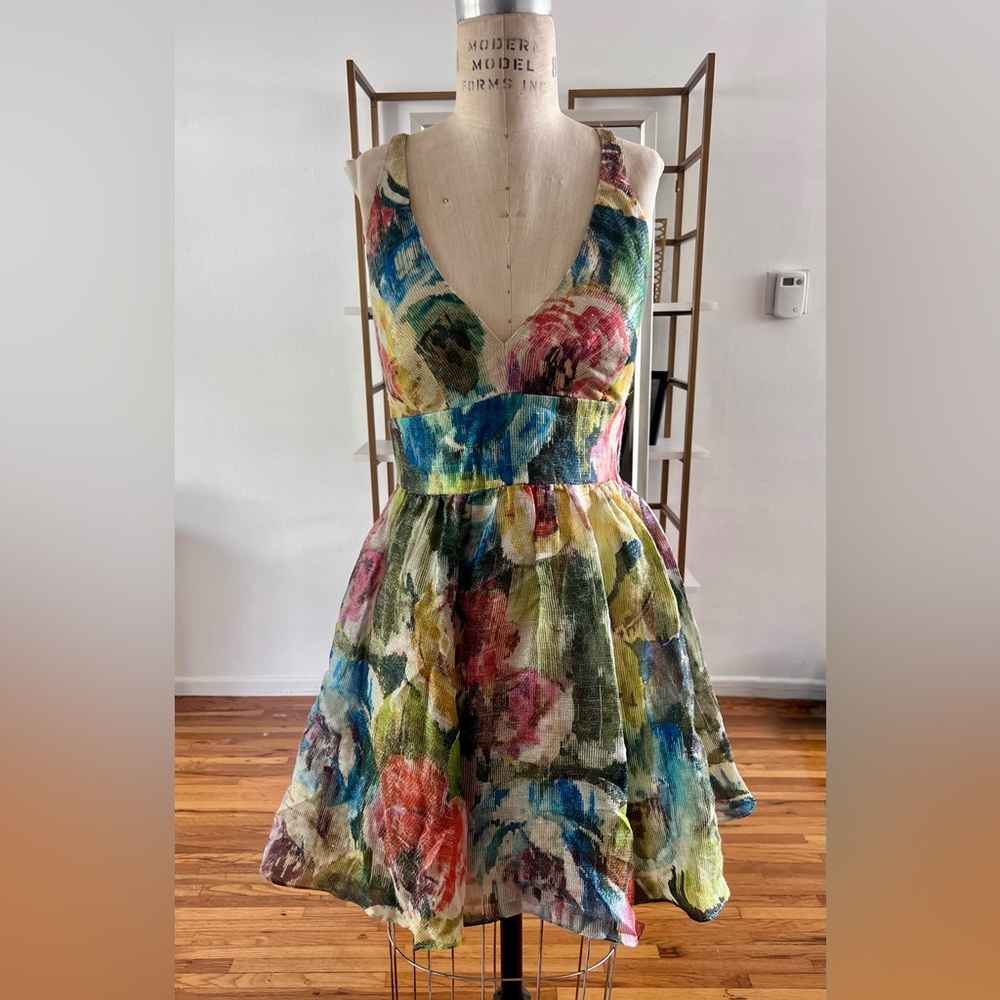 COPY - Nicole Miller floral print linen silk dress size 6